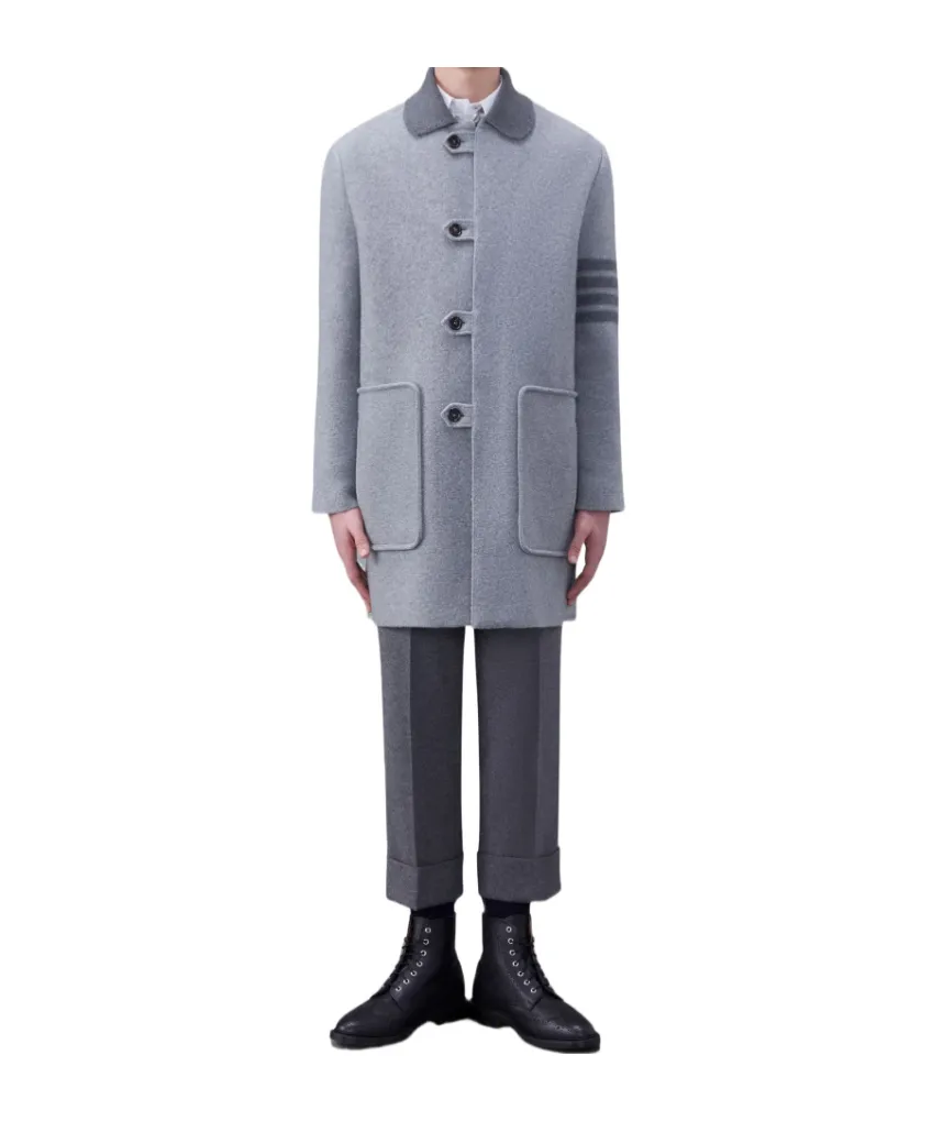 Stripe-Trim Detail Single-Breasted Coat