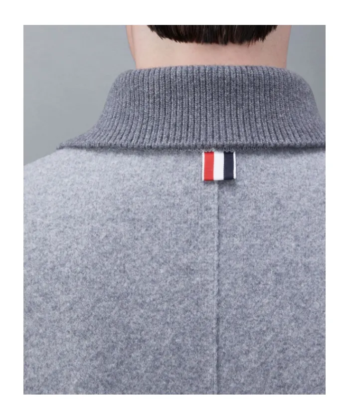 Stripe-Trim Detail Single-Breasted Coat