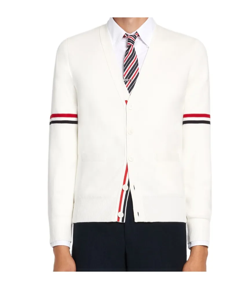 Tricolour 4-Bar V-Neck Cardigan