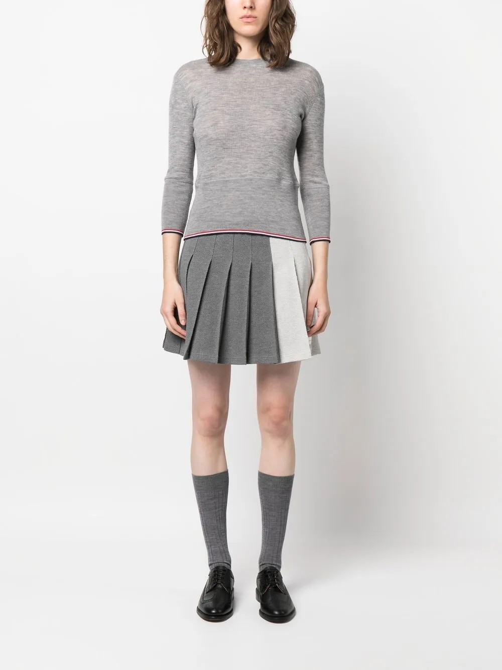 Striped-Trim Crewneck Knitted Jumper