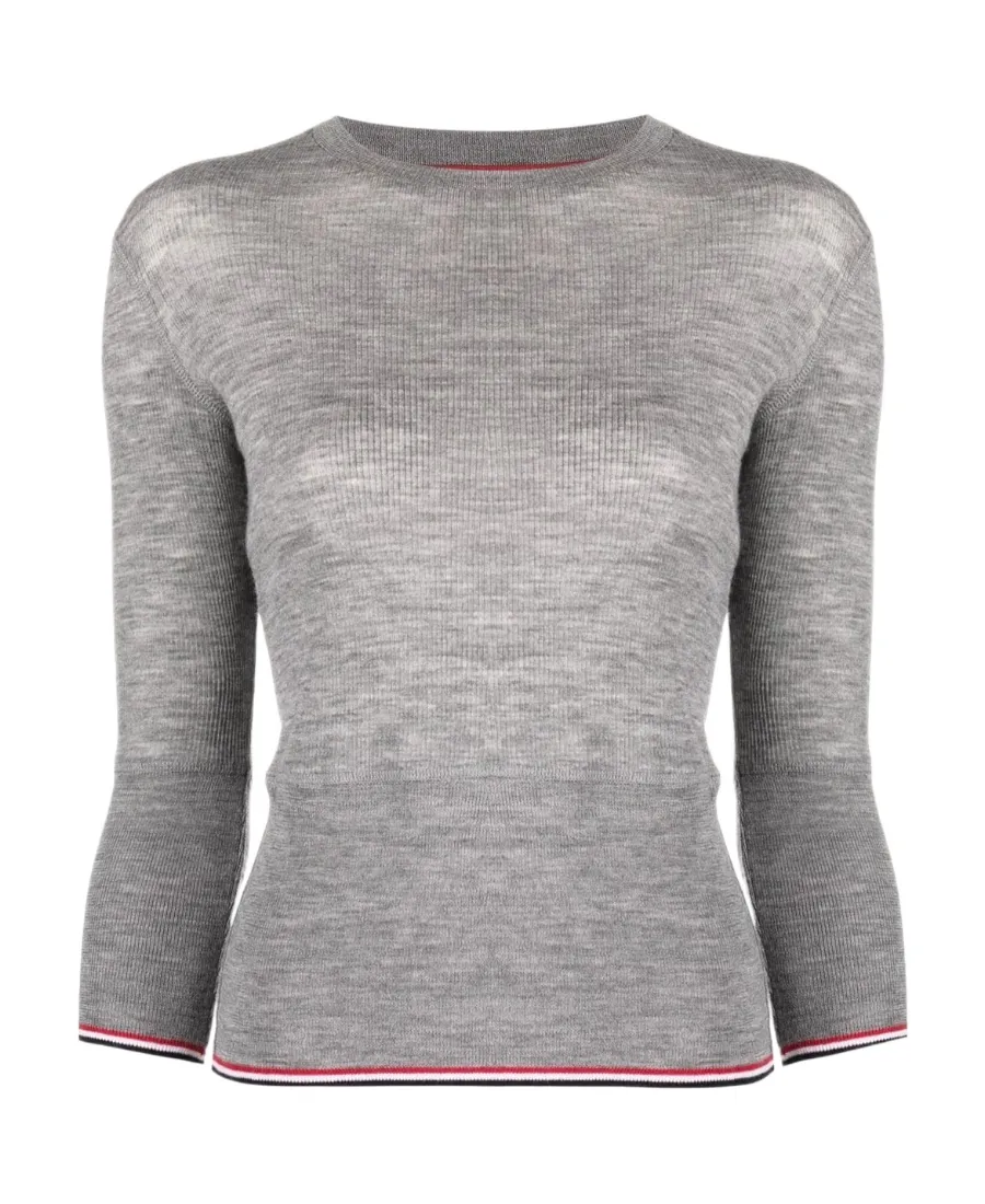 Striped-Trim Crewneck Knitted Jumper