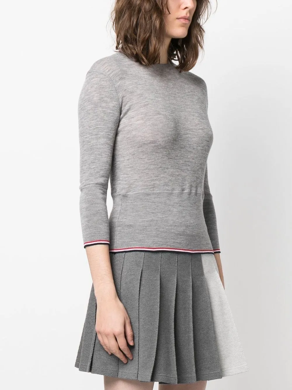 Striped-Trim Crewneck Knitted Jumper