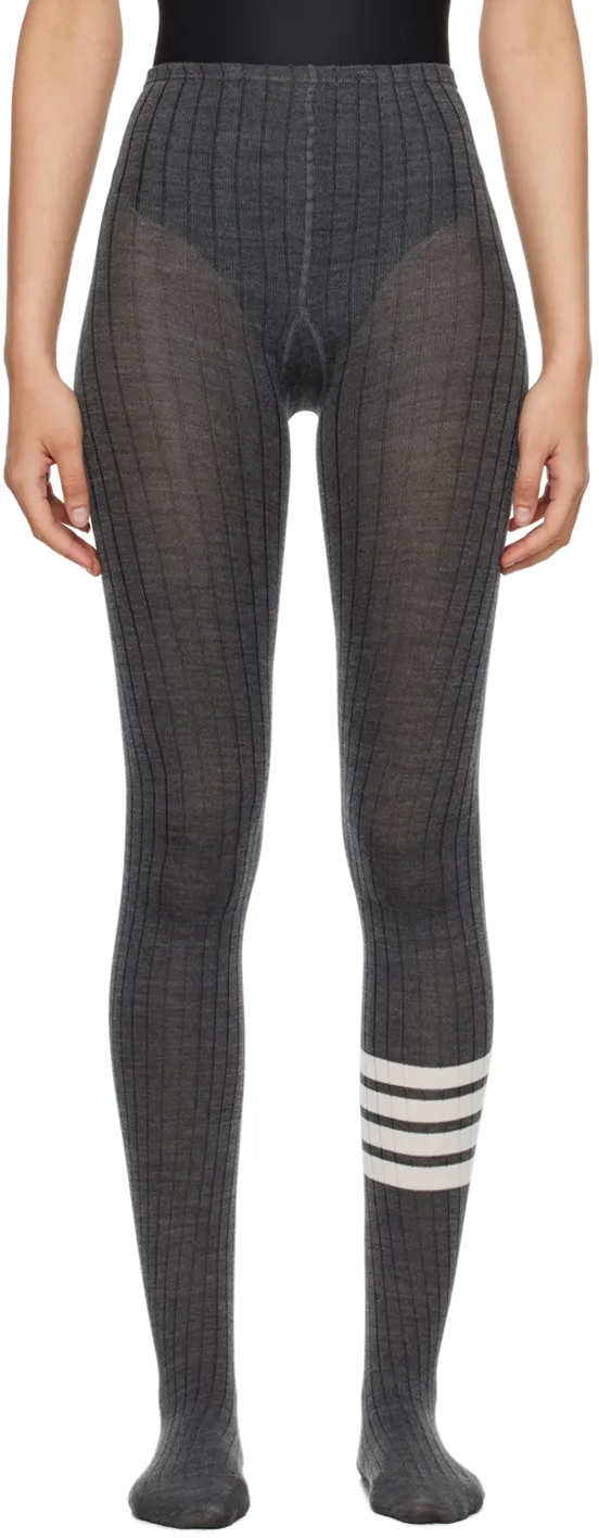 4 Bar Striped Ribbed Tights