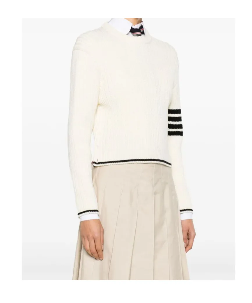 4-Bar Stripes Crewneck Cable-Knitted Jumper