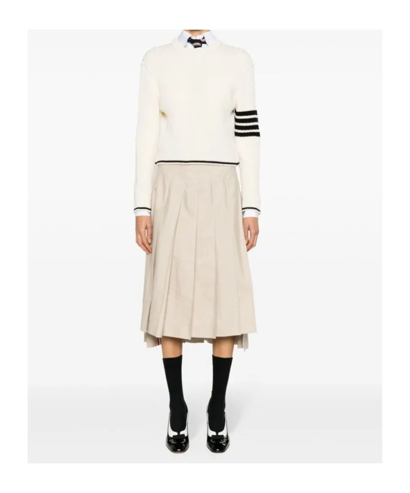 4-Bar Stripes Crewneck Cable-Knitted Jumper
