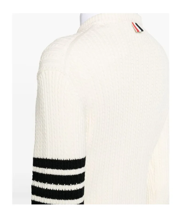 4-Bar Stripes Crewneck Cable-Knitted Jumper