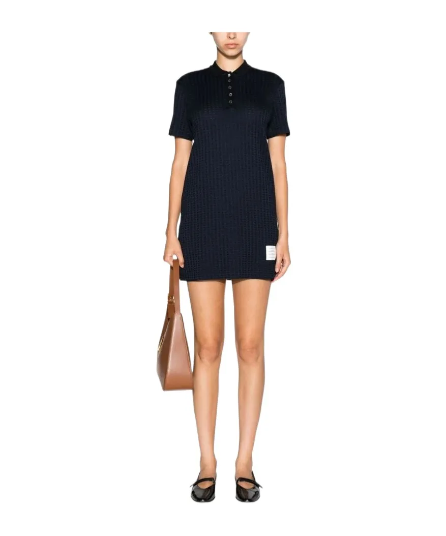 Checked Jacquard Short-Sleeved Polo Mini Dress