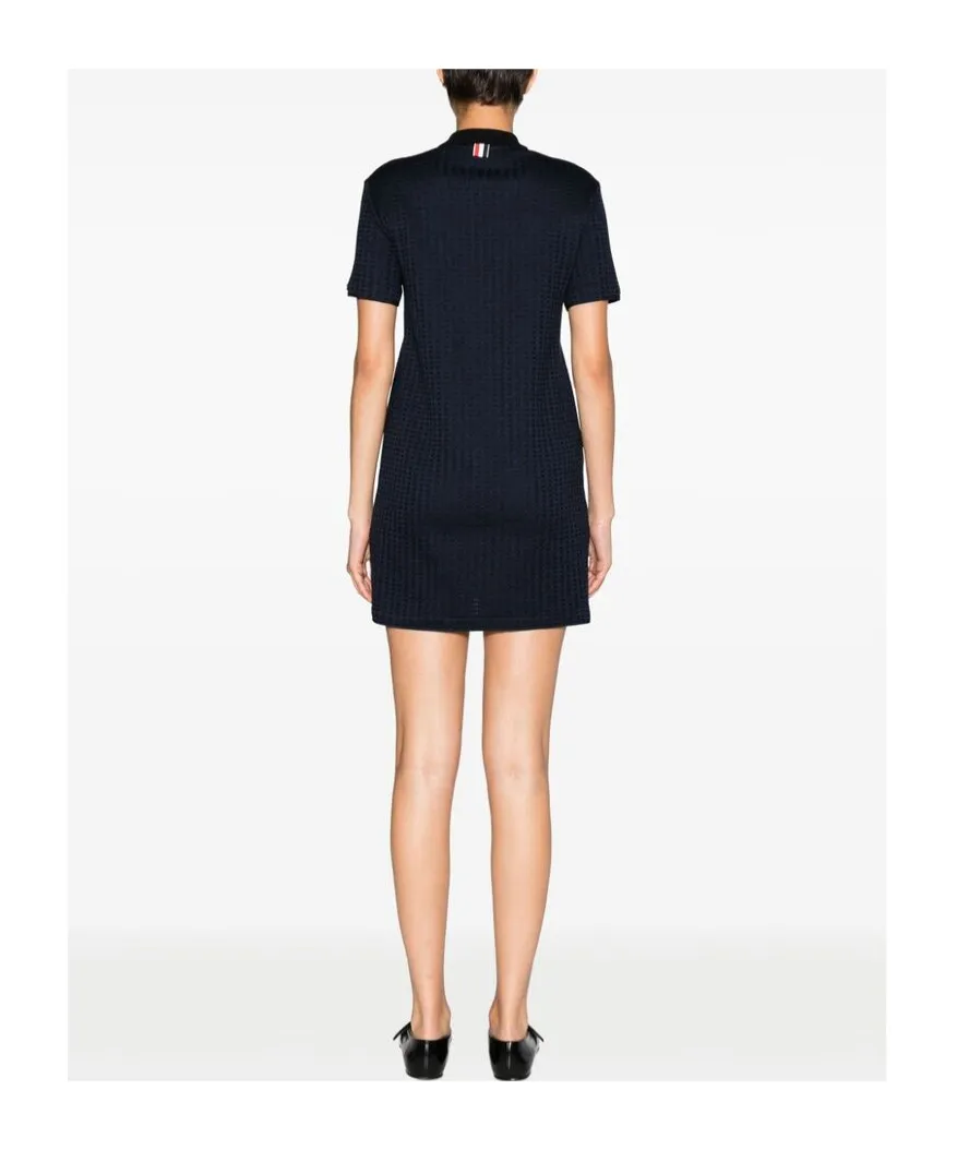 Checked Jacquard Short-Sleeved Polo Mini Dress