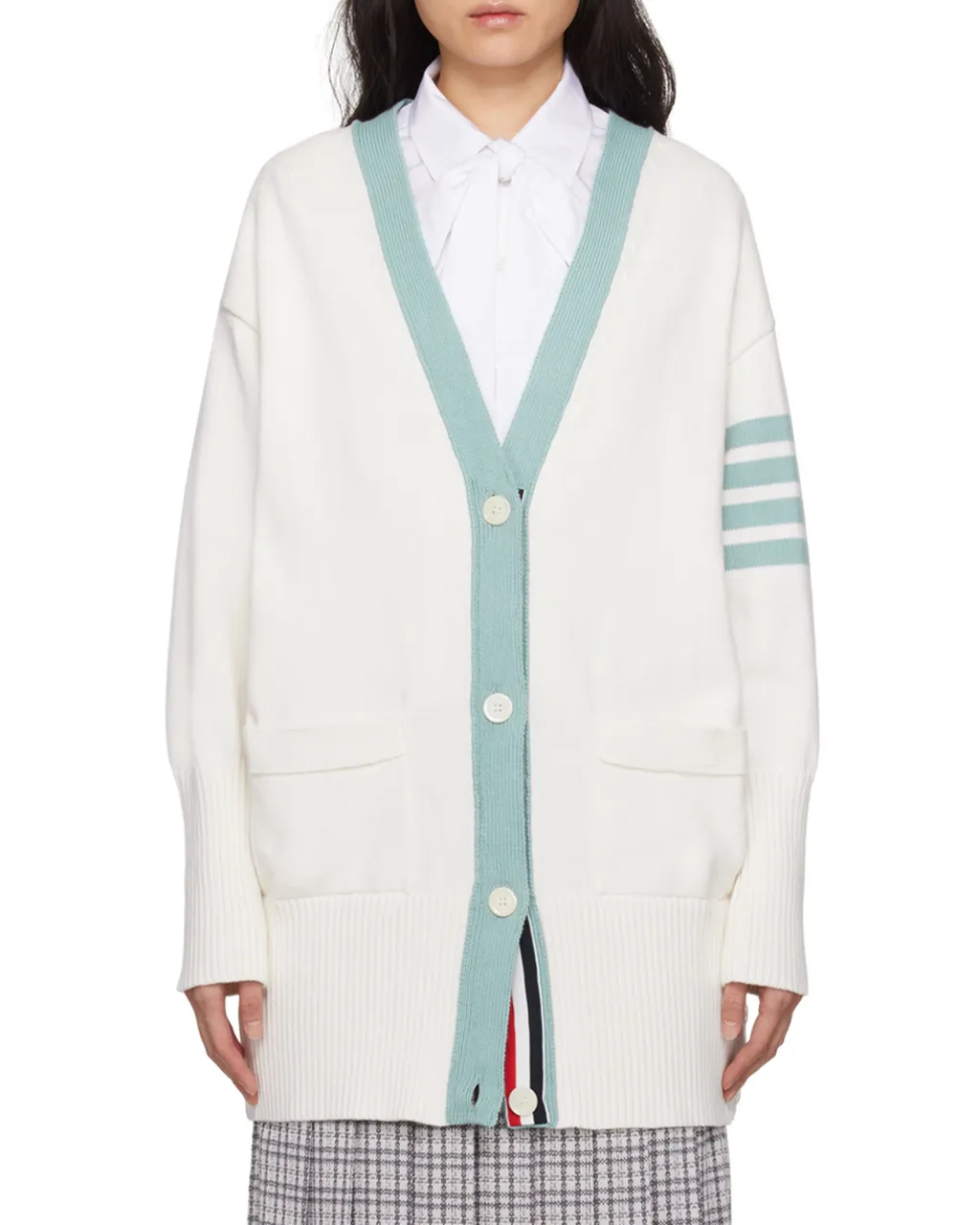 4-Bar Oversized V-Neck Cardigan