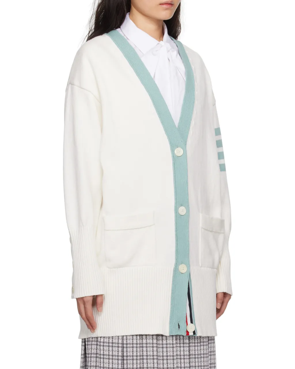 4-Bar Oversized V-Neck Cardigan
