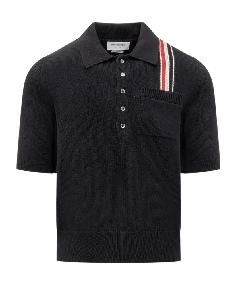 Rwb Stripe Straight Hem Knitted Polo Shirt