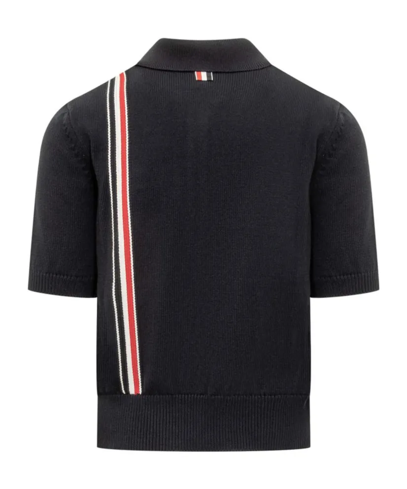 Rwb Stripe Straight Hem Knitted Polo Shirt