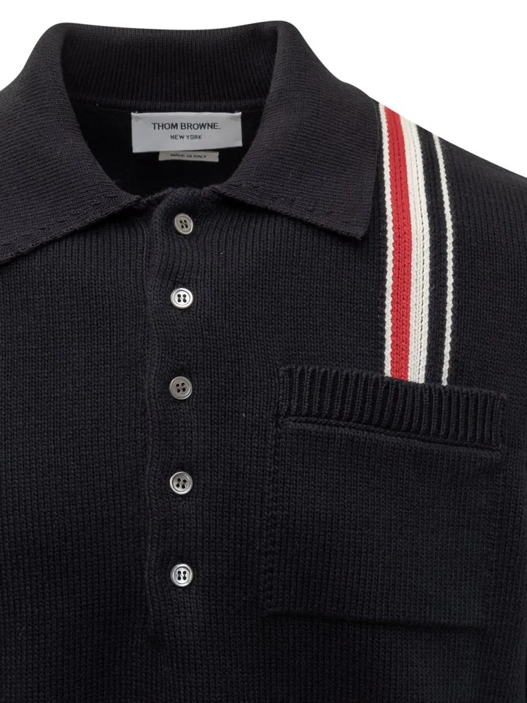 Rwb Stripe Straight Hem Knitted Polo Shirt