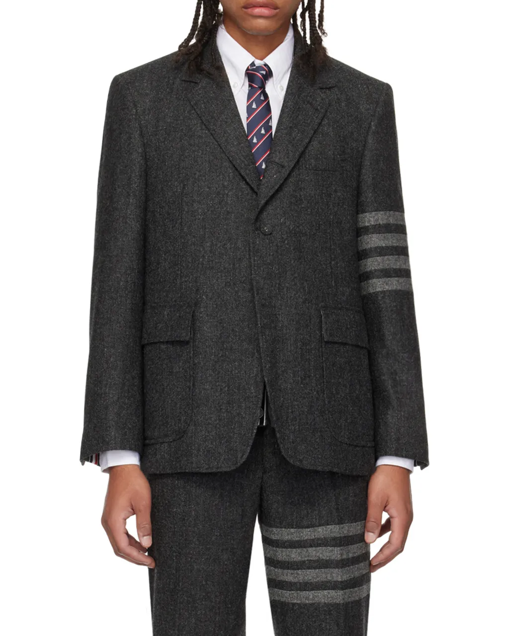Stripe-Detailed Single-Breasted Tailored Blazer