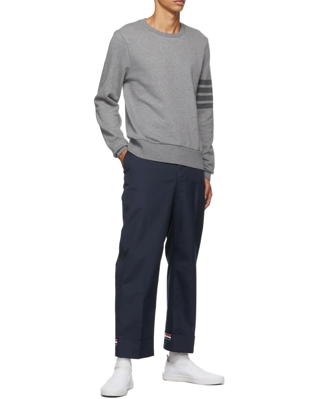 4-Bar Striped Crewneck Sweatshirt