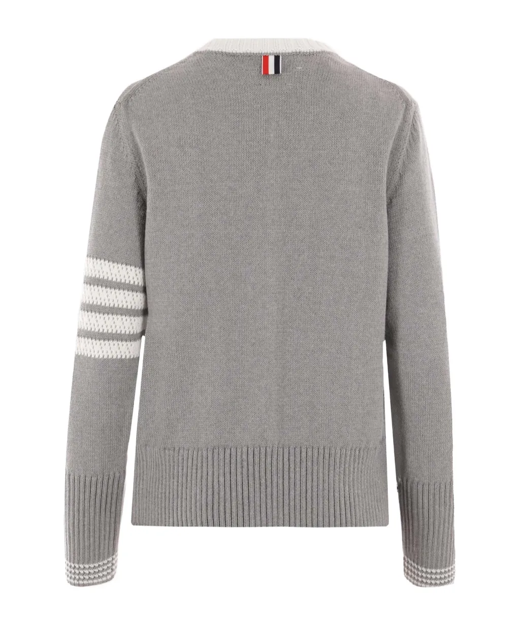 4-Bar Striped Crewneck Knitted Jumper