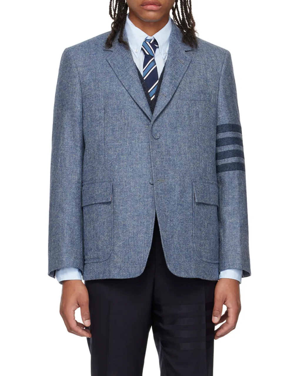 Stripe-Detailed Single-Breasted Tailored Blazer