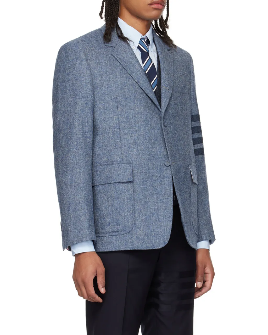 Stripe-Detailed Single-Breasted Tailored Blazer