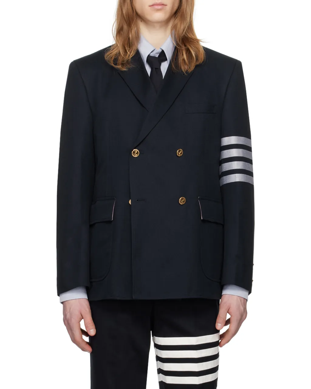 4-Bar Striped Double-Breasted Blazer