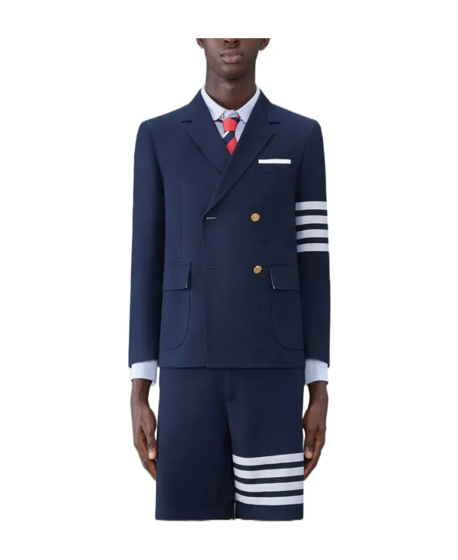 4-Bar Striped Double-Breasted Blazer