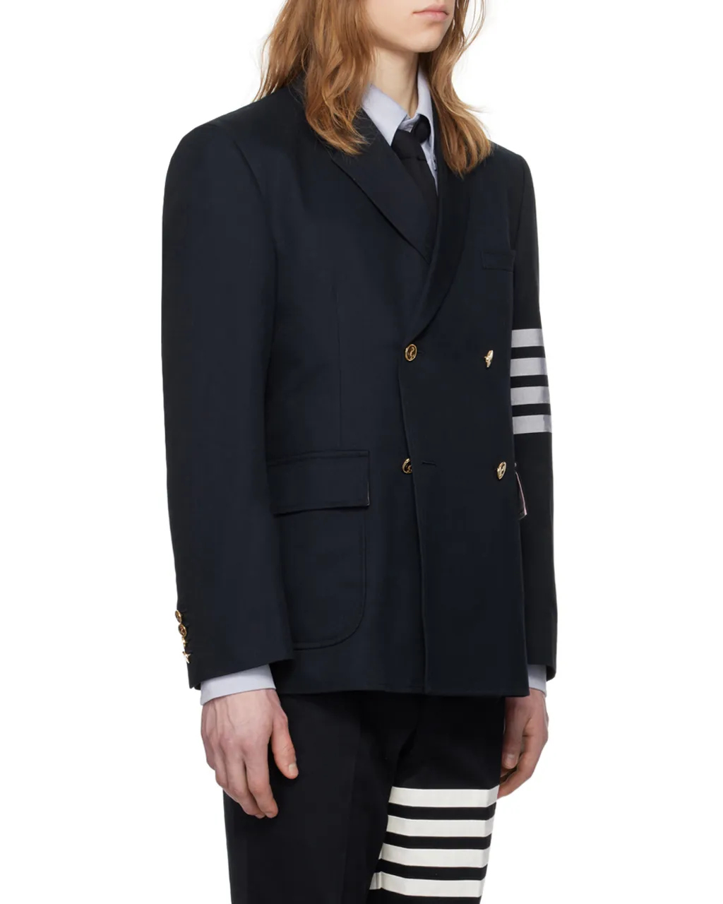 4-Bar Striped Double-Breasted Blazer