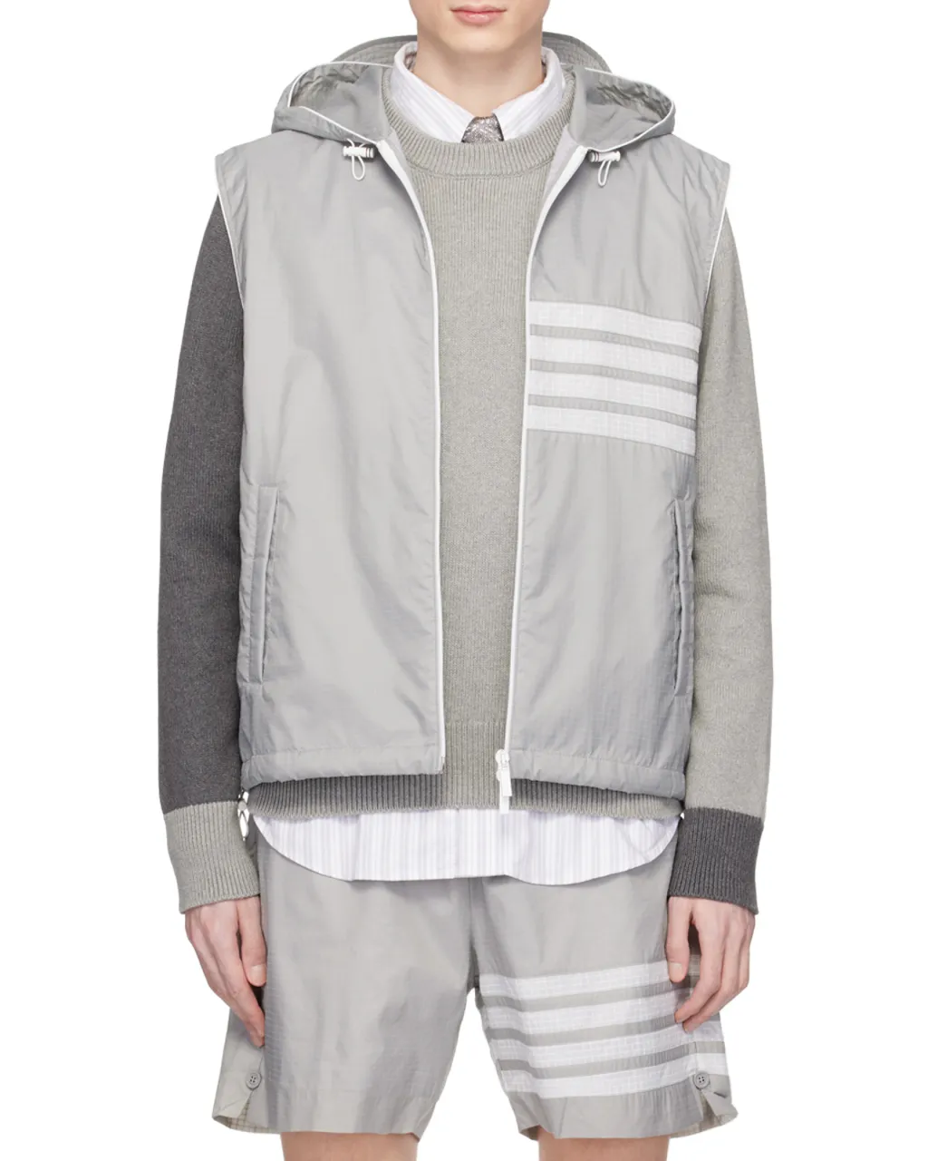4-Bar Stripe Ripstop Hooded Gilet