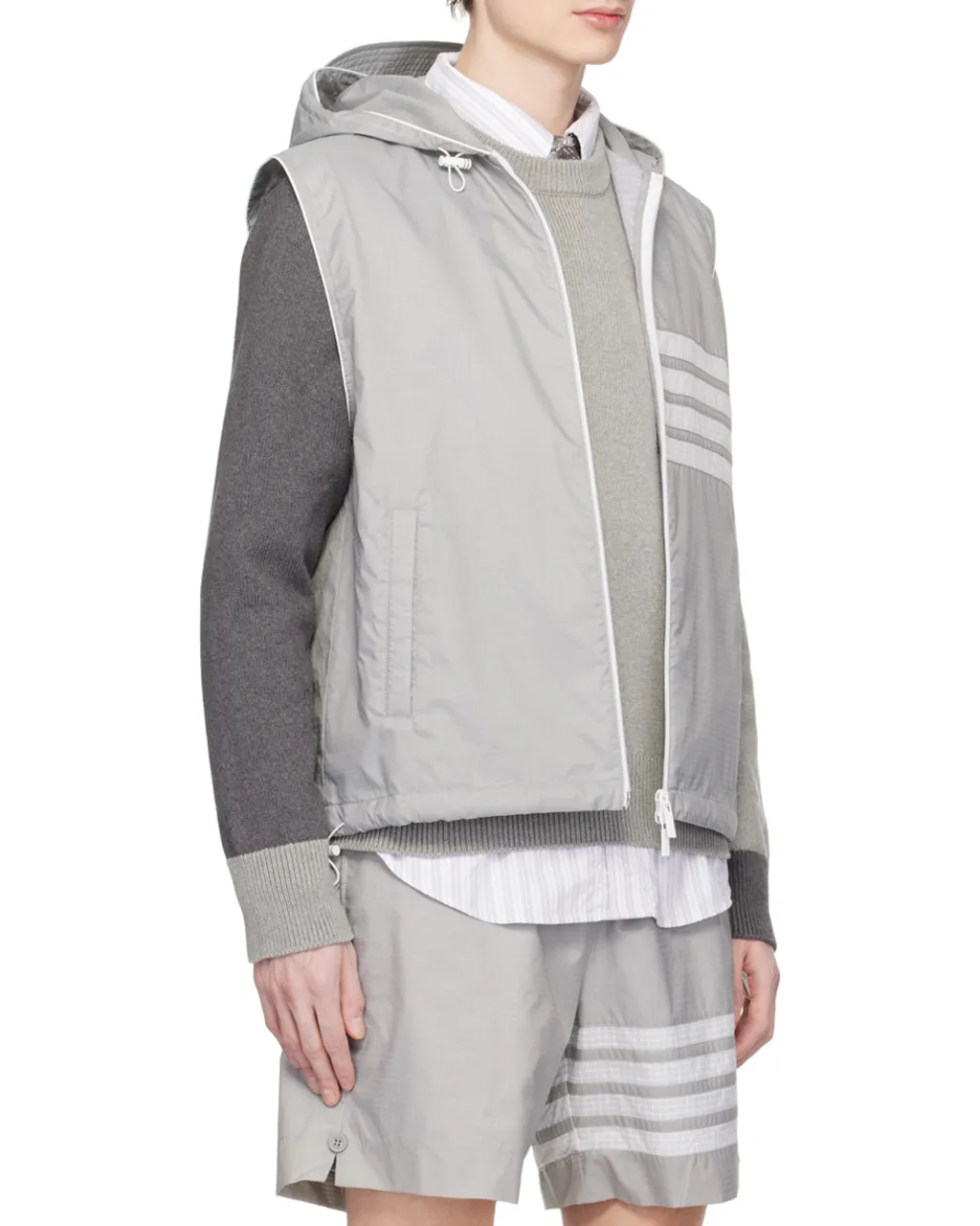 4-Bar Stripe Ripstop Hooded Gilet