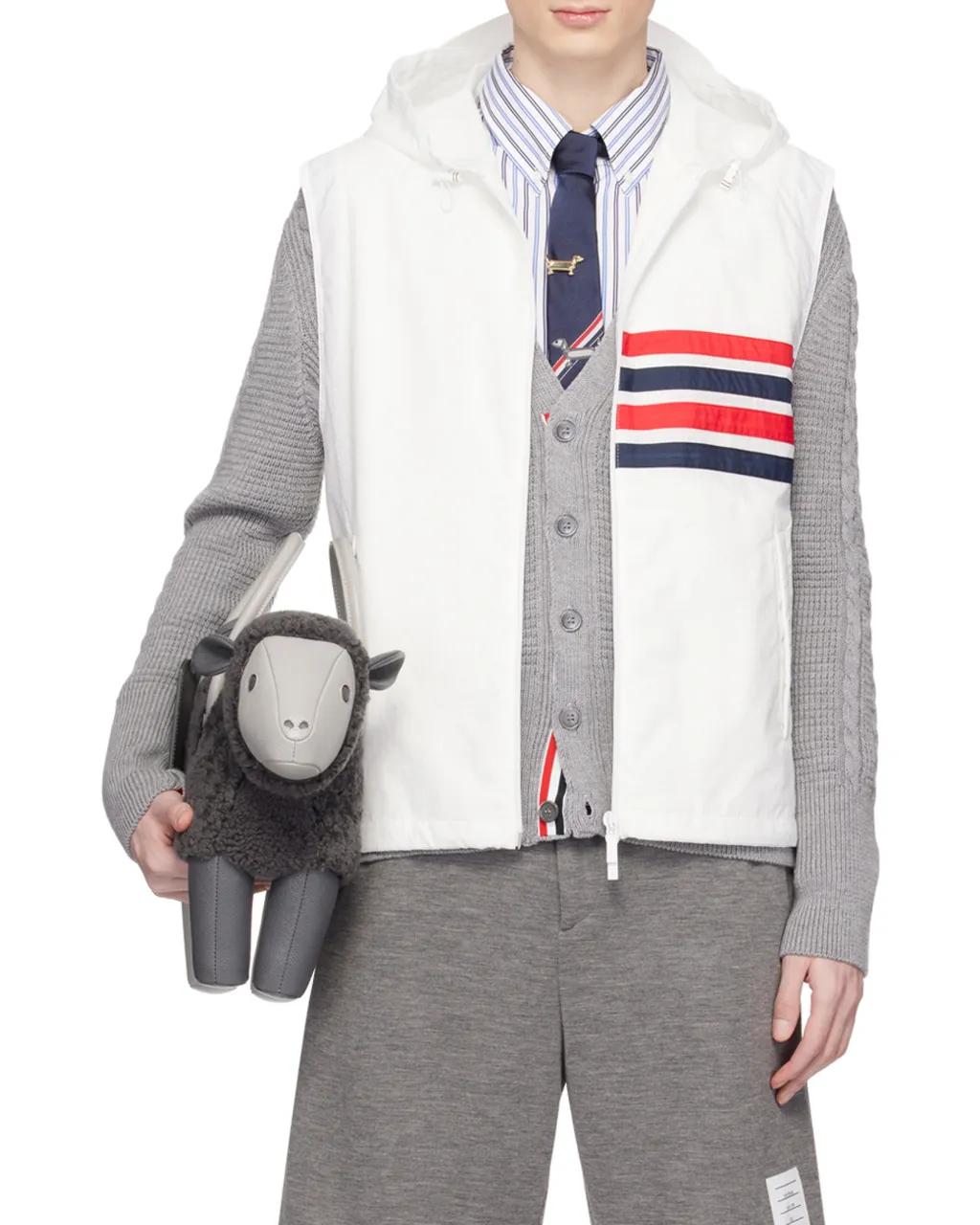 4-Bar Striped Zipped Ripstop Hooded Gilet