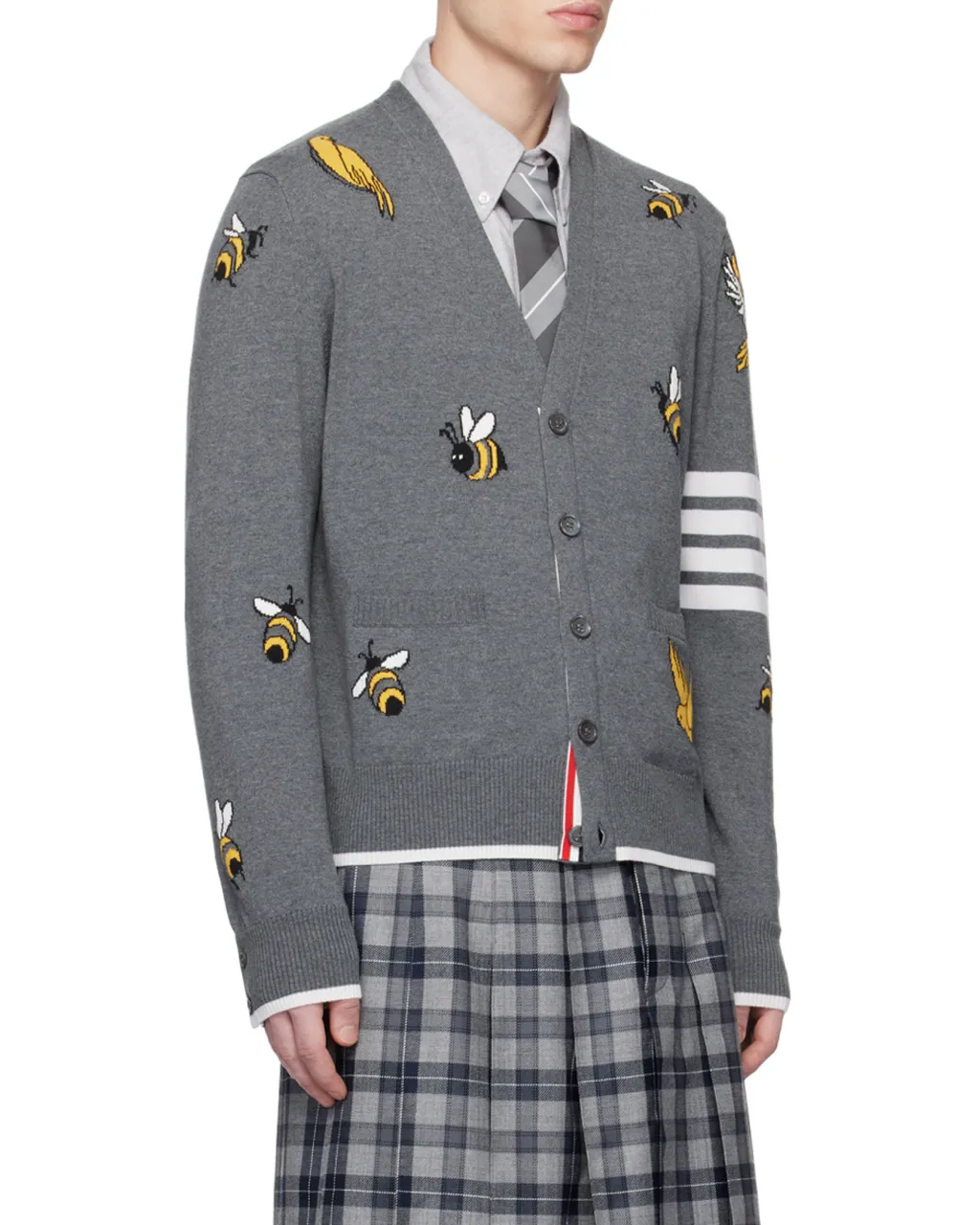 4-Bar Striped Buttoned Cardigan