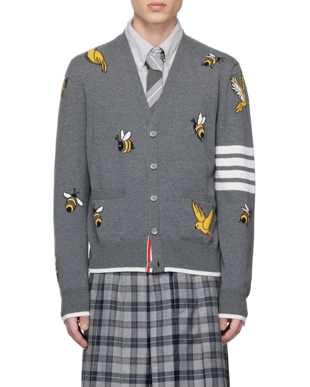 4-Bar Striped Buttoned Cardigan