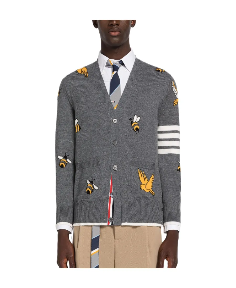 4-Bar Striped Buttoned Cardigan