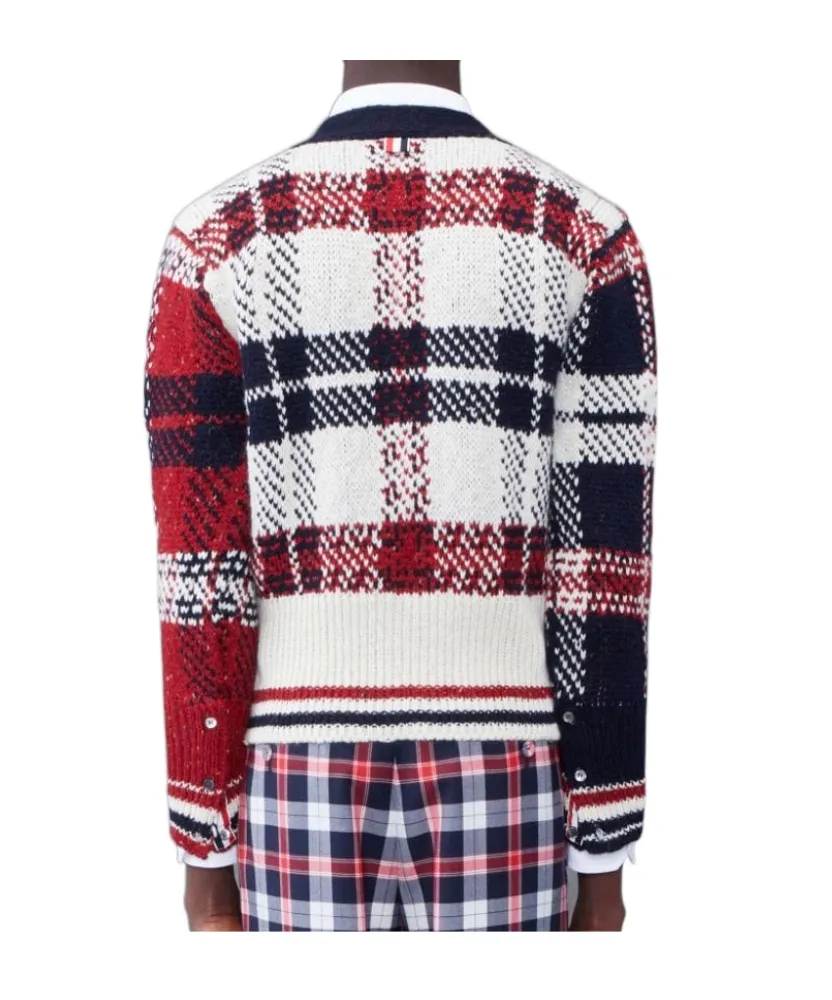 Checkered Button-Up Knit Cardigan