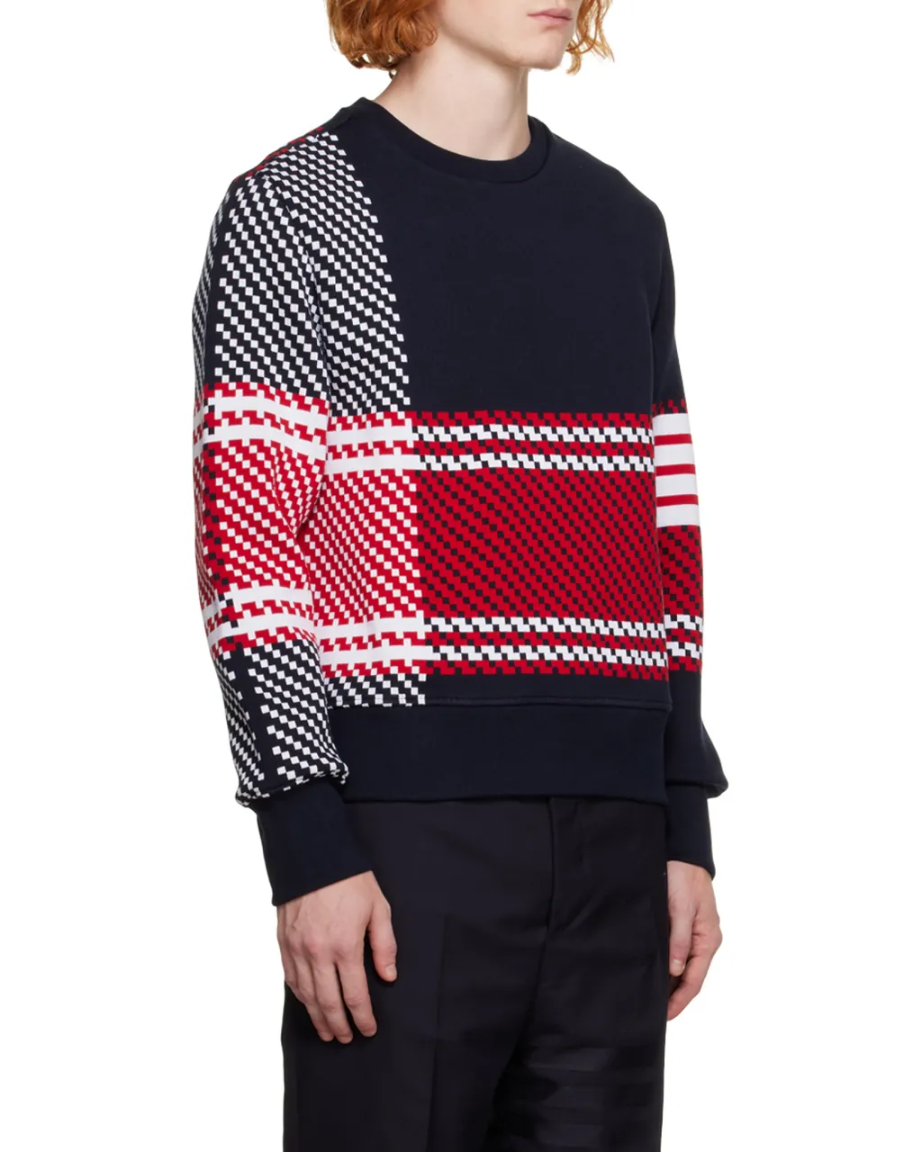 4-Bar Checked Cotton Sweatshirt