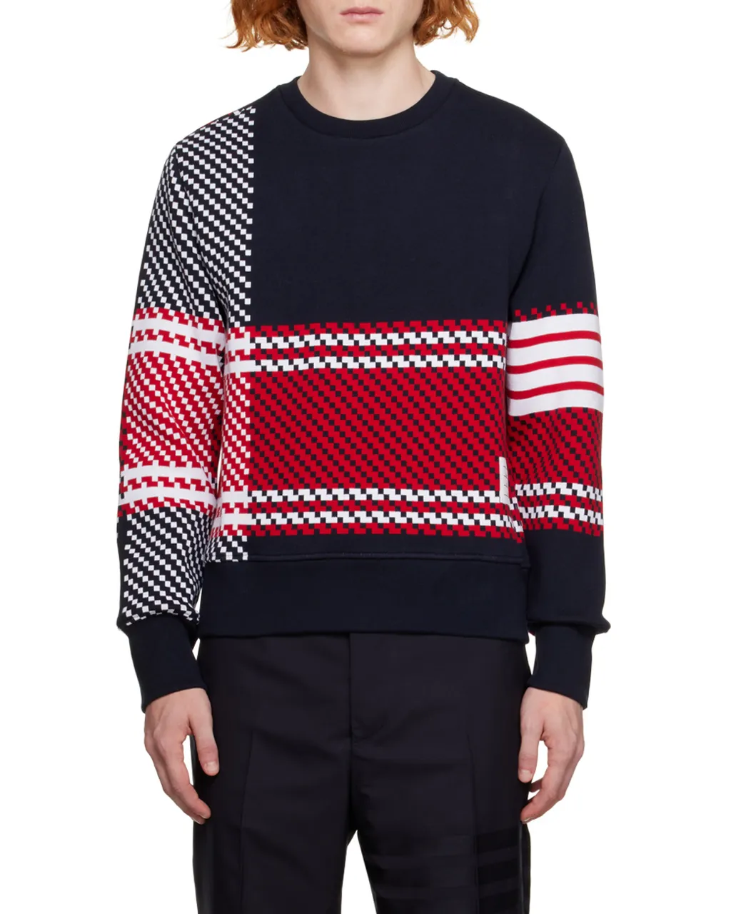 4-Bar Checked Cotton Sweatshirt