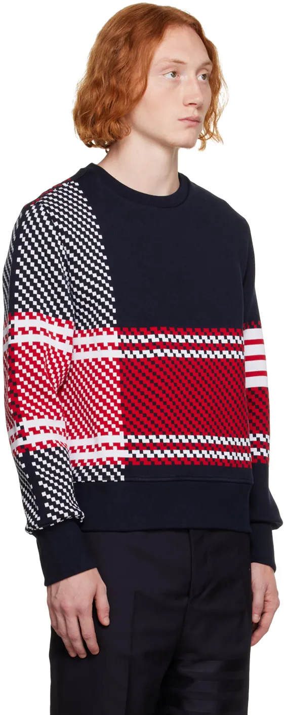4-Bar Checked Cotton Sweatshirt