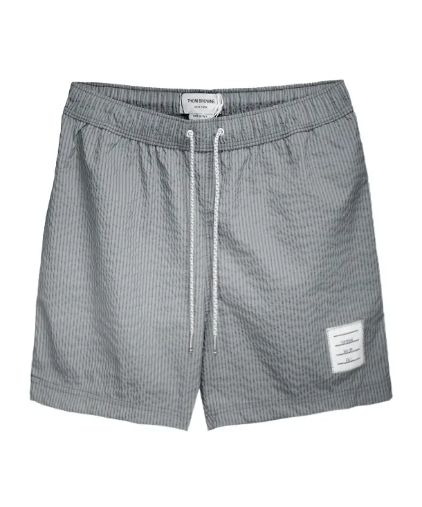 Striped Seersucker-Texture Swim Shorts