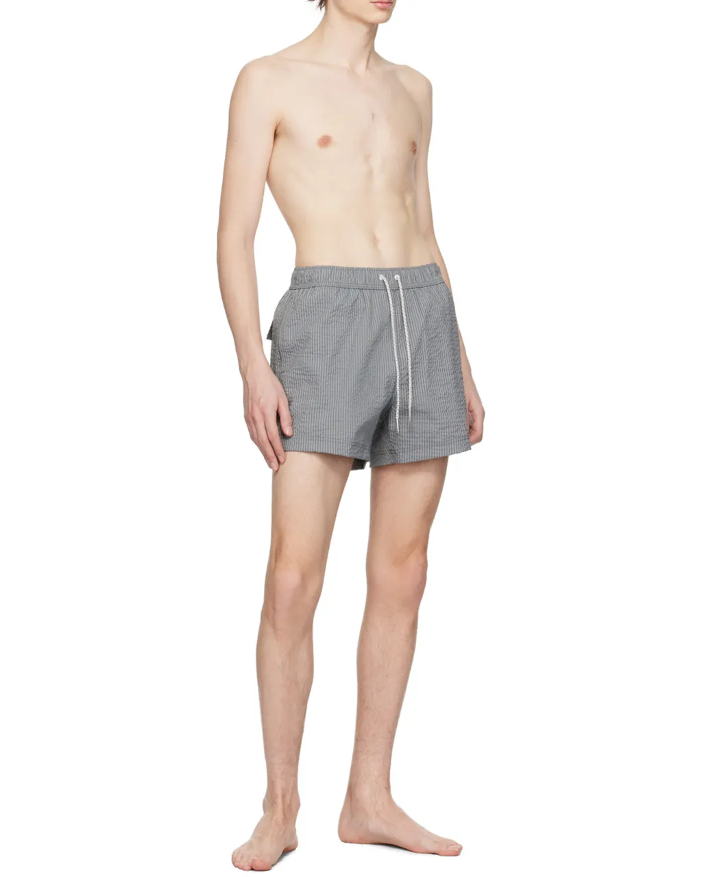 Striped Seersucker-Texture Swim Shorts