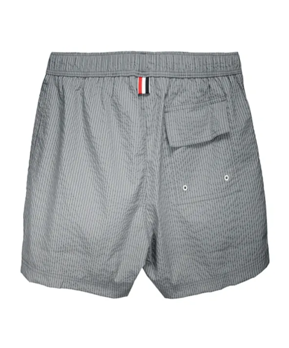 Striped Seersucker-Texture Swim Shorts