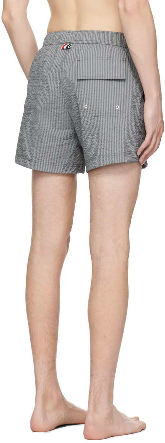Striped Seersucker-Texture Swim Shorts