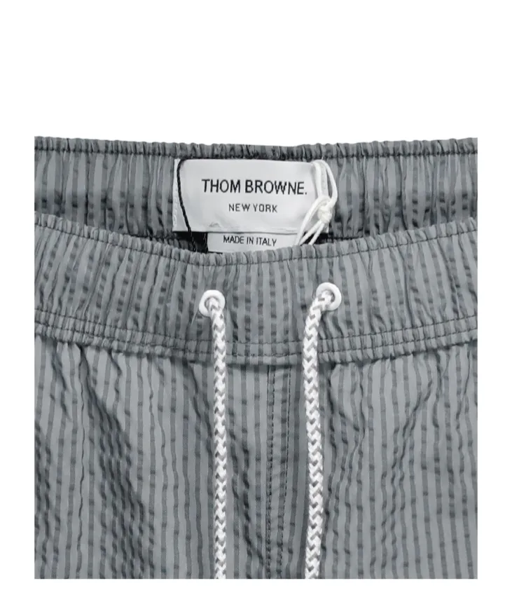 Striped Seersucker-Texture Swim Shorts