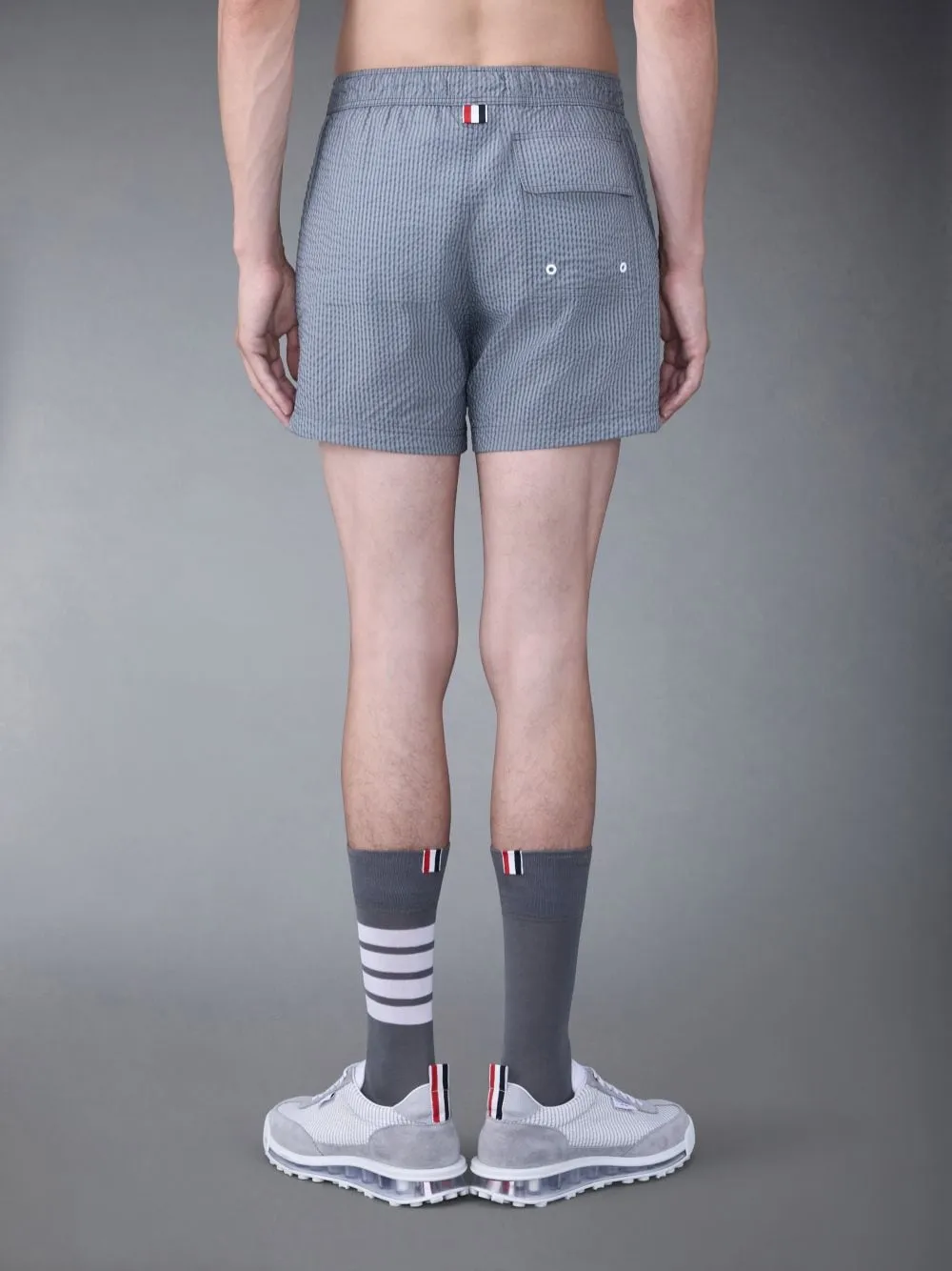 Striped Seersucker-Texture Swim Shorts