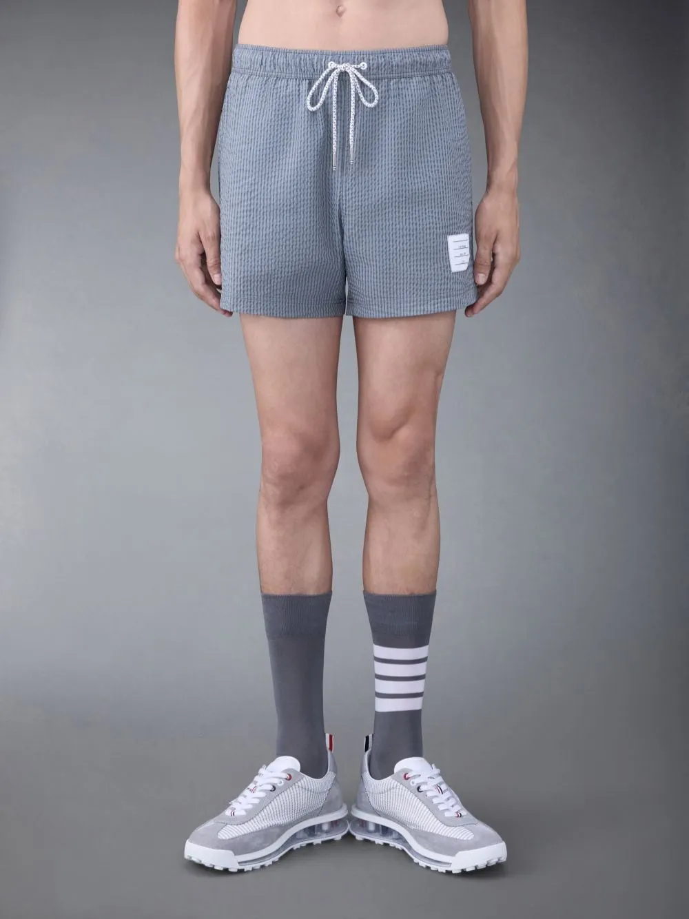Striped Seersucker-Texture Swim Shorts