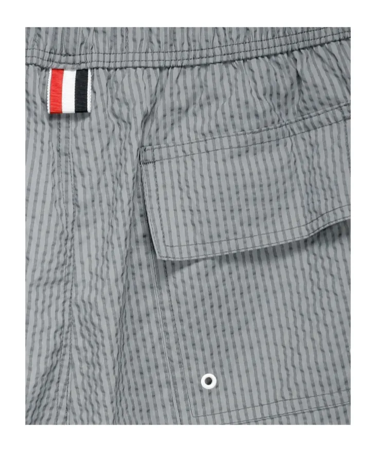 Striped Seersucker-Texture Swim Shorts
