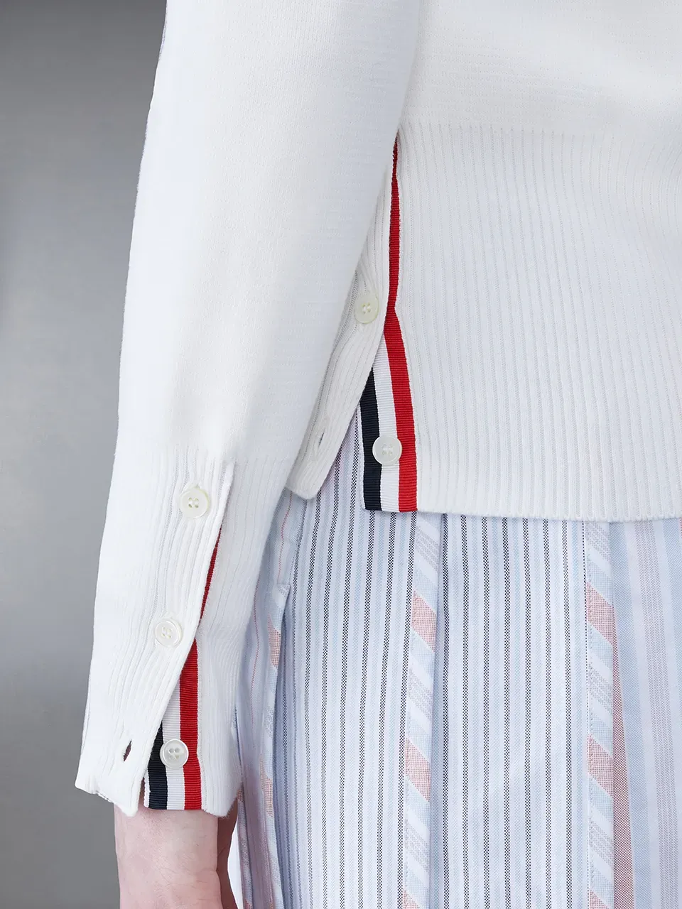 4-Bar Striped V-Neck Buttoned Cardigan