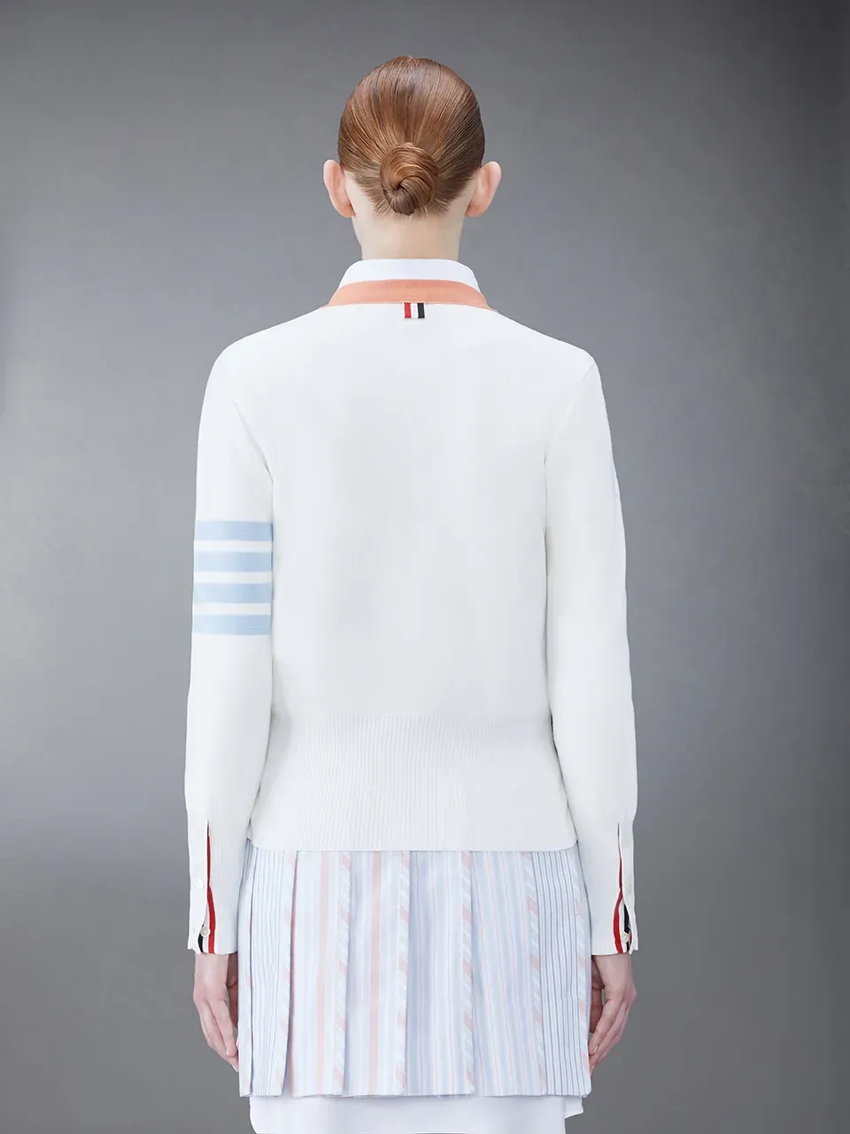 4-Bar Striped V-Neck Buttoned Cardigan