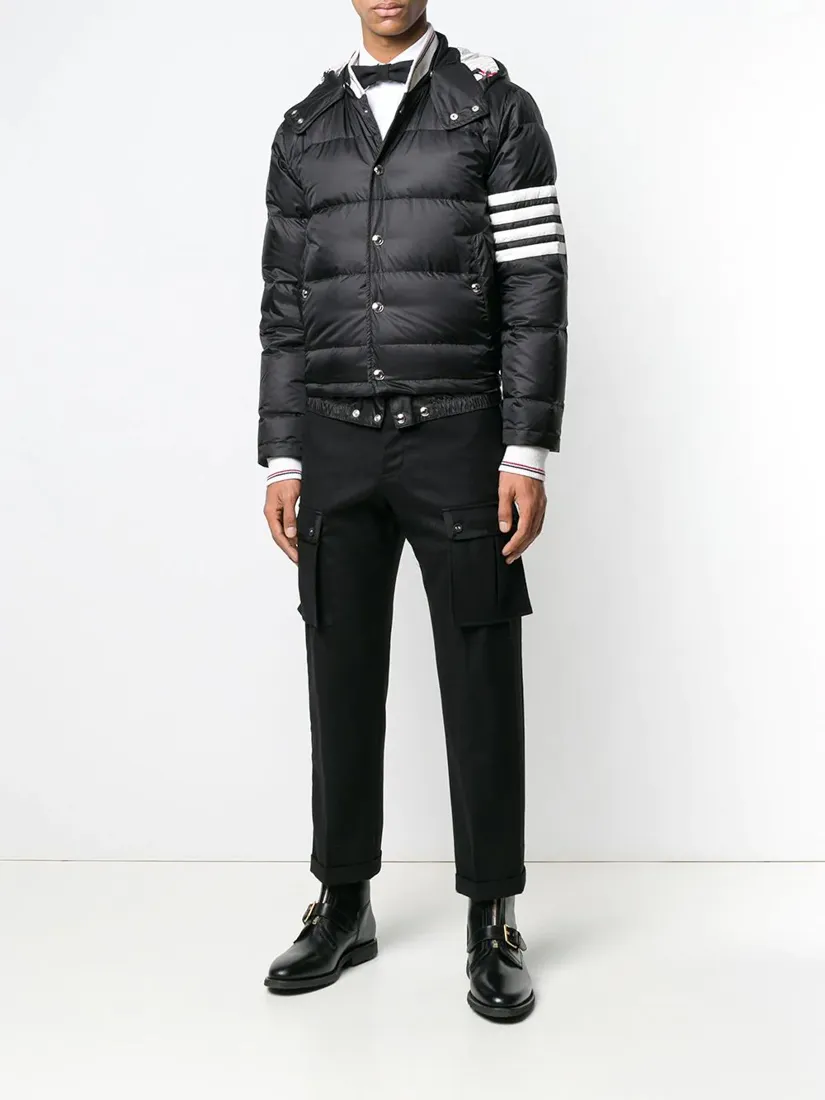 4-Bar Matte Nylon Bomber Hooded Down Jacket