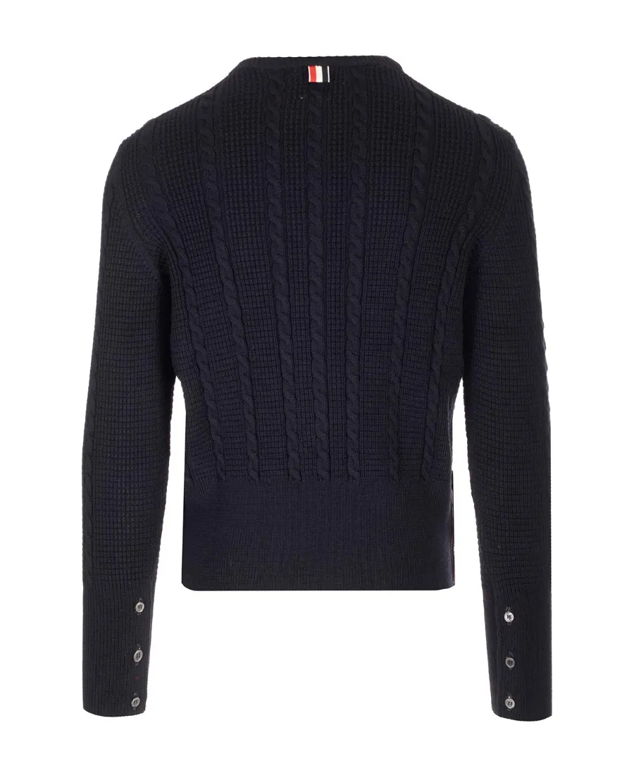 Rwb-Striped Cable-Knitted Crewneck Jumper