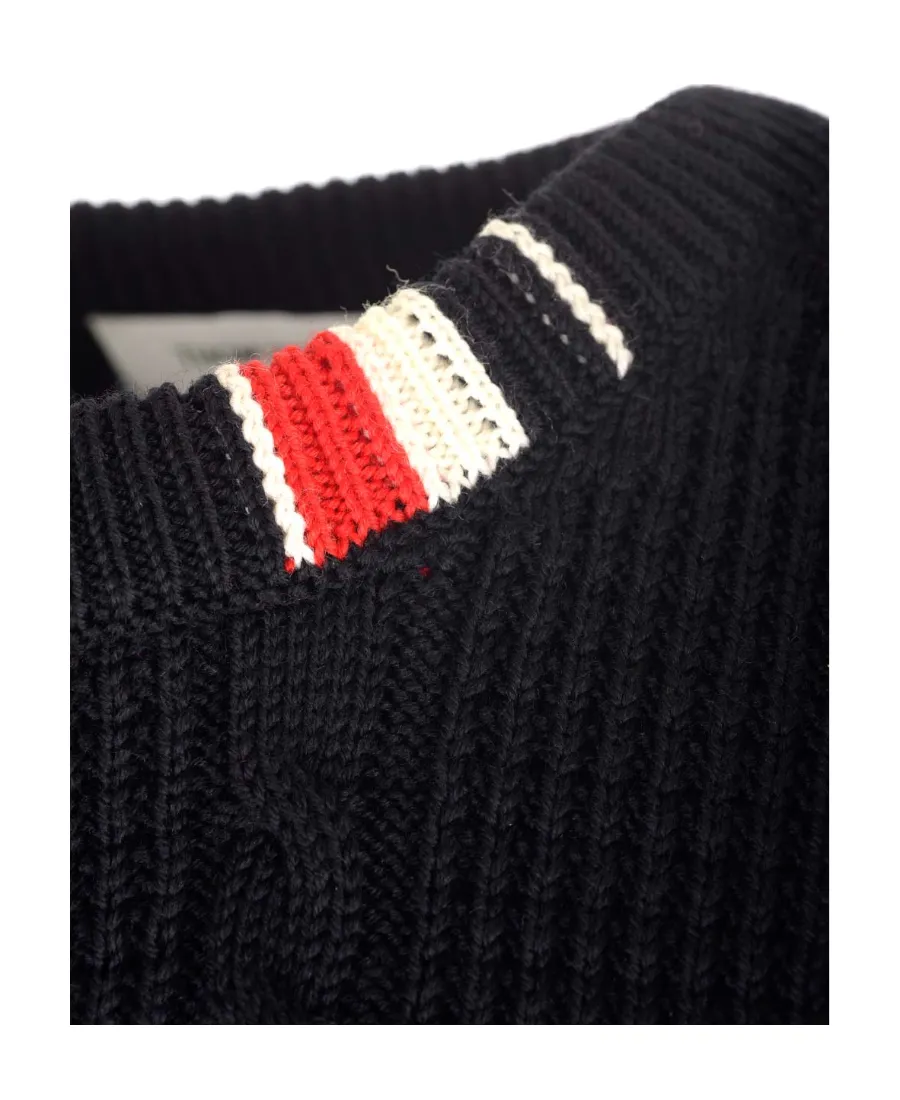 Rwb-Striped Cable-Knitted Crewneck Jumper