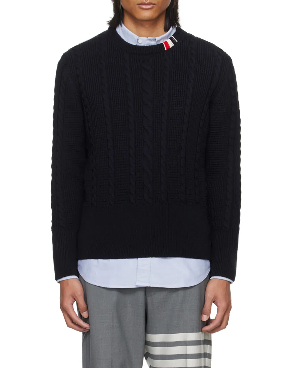 Rwb-Striped Cable-Knitted Crewneck Jumper
