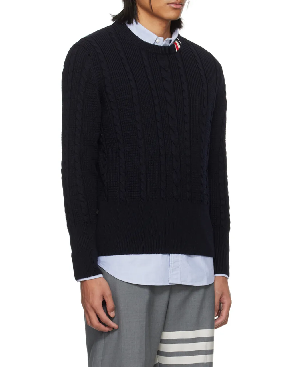 Rwb-Striped Cable-Knitted Crewneck Jumper